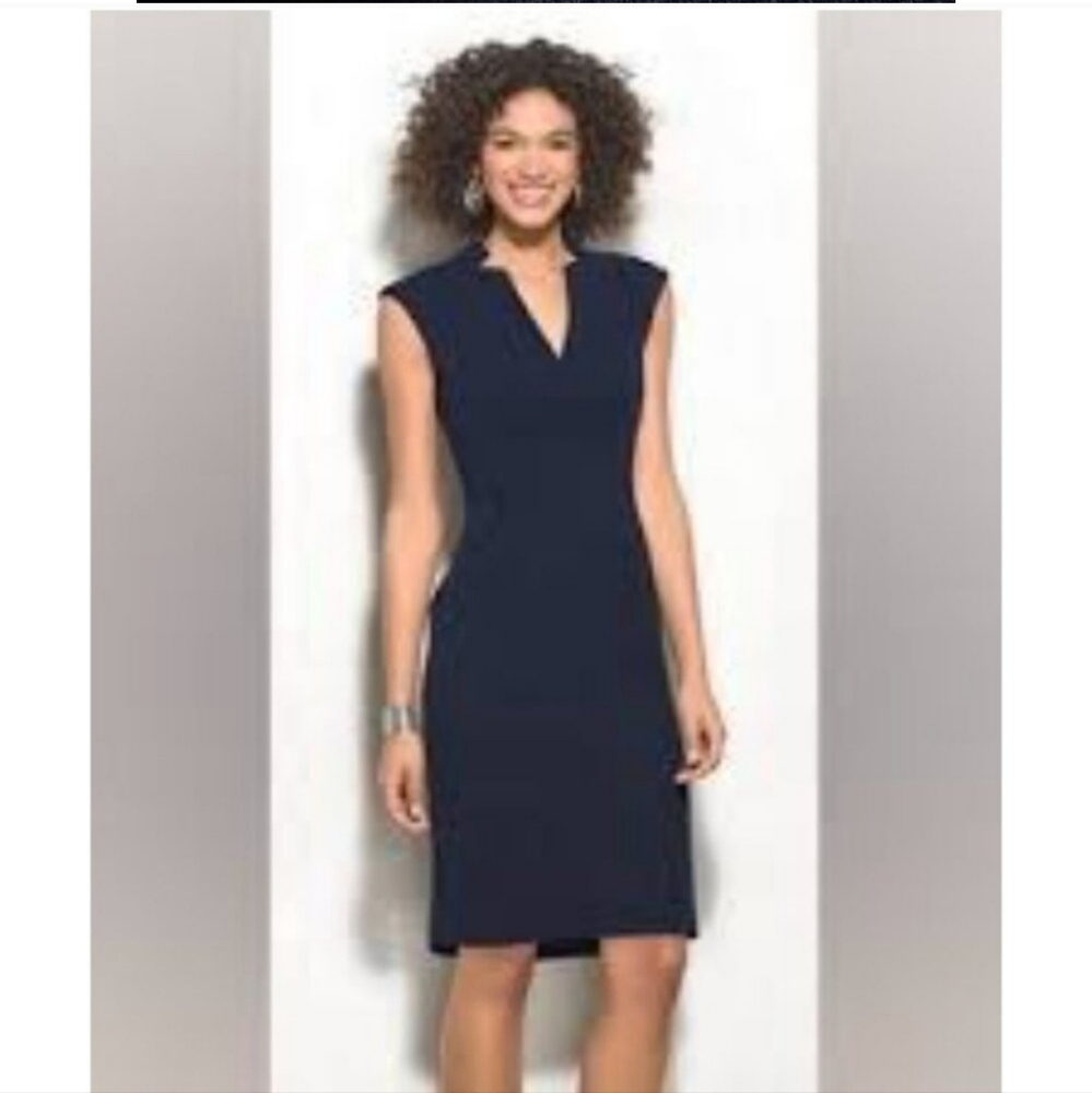 NWT Roz & Ali Navy Blue Classy Sleeveless Sheath Dress Plus Size 14